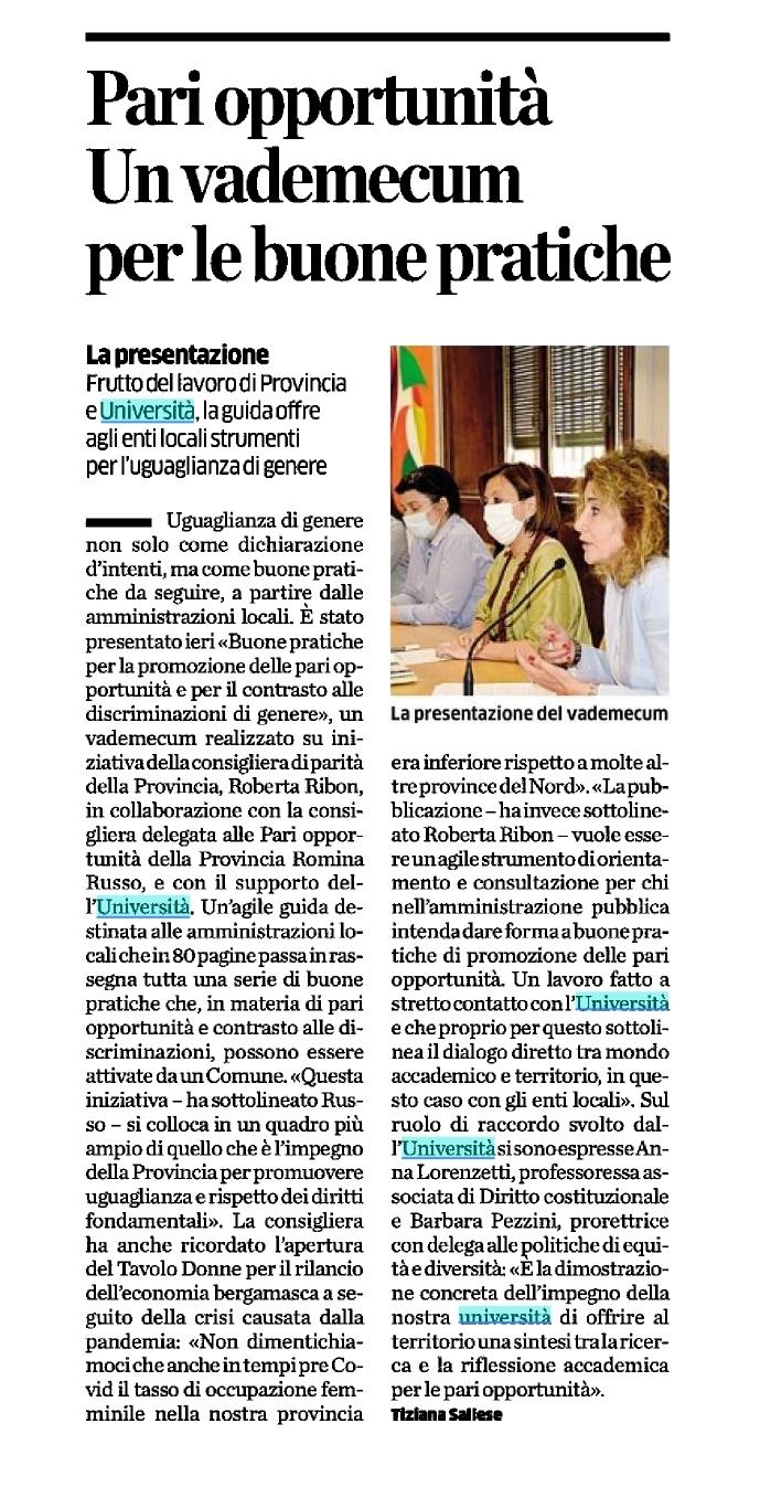 Vademecum pari opportunità UniBg - Provincia di Bergamo